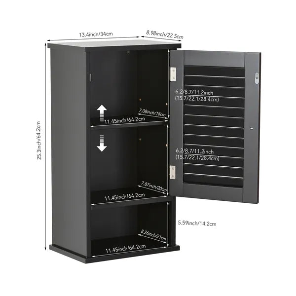 FRALIMK Medicine Cabinet, Hanging Cabinet With 3 Tiers, Single Louvered Door, Slim Wall Cabinet For Home Bathroom Bedroom, White