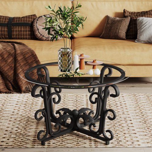 Juego de Mesa de Café de Superficie de Vidrio Templado de 3 Piezas Decoración Mesa de Café