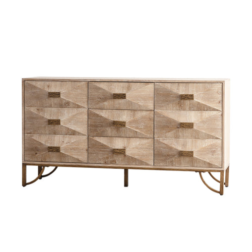 Cómoda de 9 cajones, Cómodas y cajoneras modernas, Soporte para TV, Cómoda de madera clara para dormitorio, sala de estar, pasillo