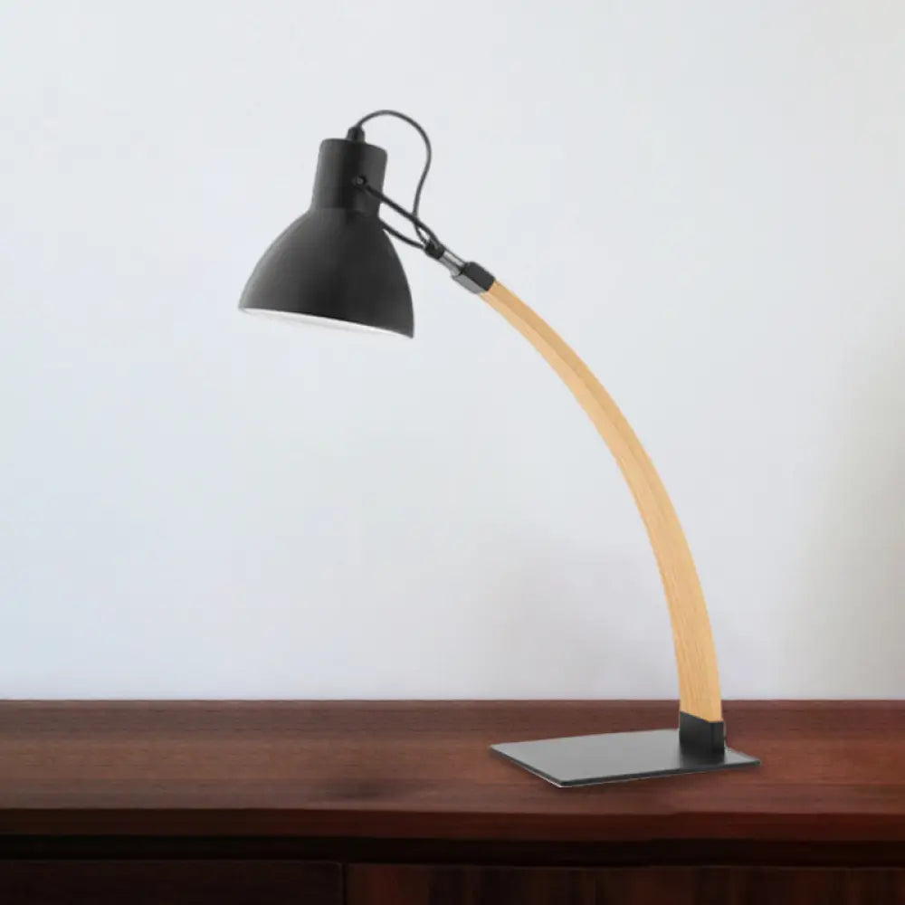 Bharani - Simple Black/White Wood Desk Reading Light with Domed Shade