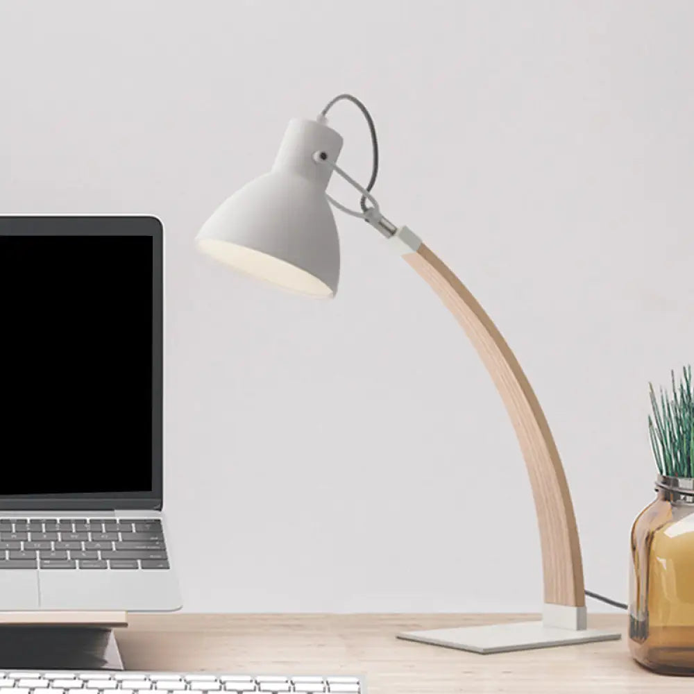 Bharani - Simple Black/White Wood Desk Reading Light with Domed Shade