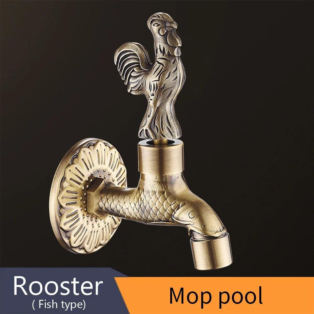 Antique bronze brass bidcock faucet with rooster spout and fish-scale design for washing machine and mop pool use