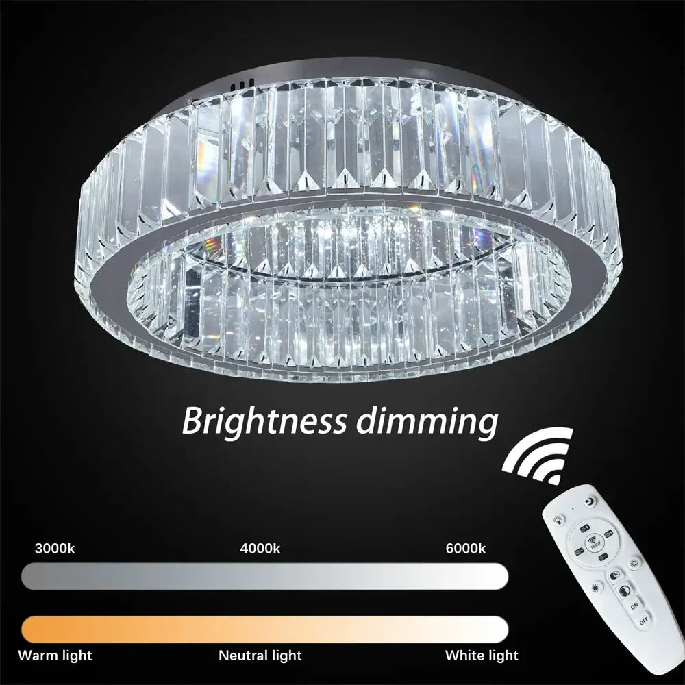 Modern big crystal round led dimmable chandelier with two faceted crystal rings in silver for living room decorbites big crystal