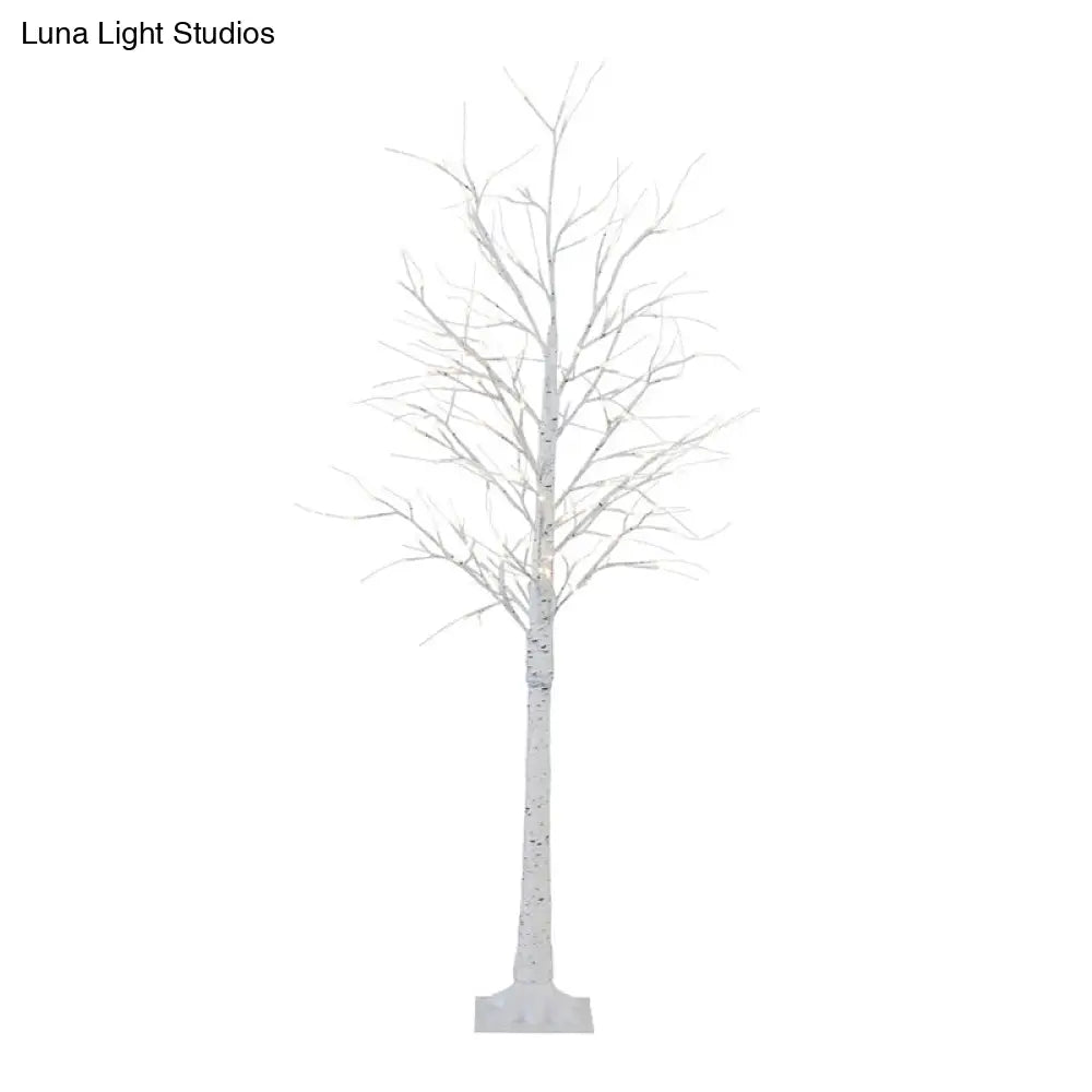 Birch Tree Plastic LED Floor Lamp - Decorative White USB Nightstand Lighting
