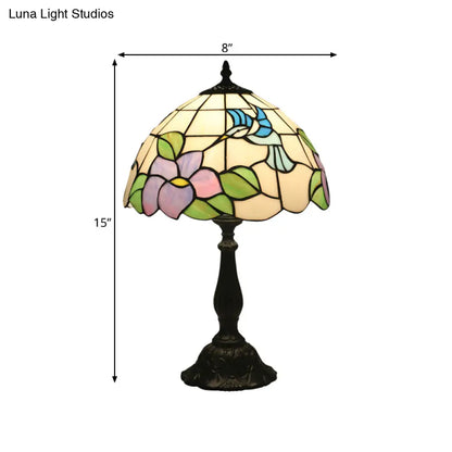 Lámpara de escritorio con forma de pájaro y flor - Lámpara de mesa barroca de vidrieras en bronce