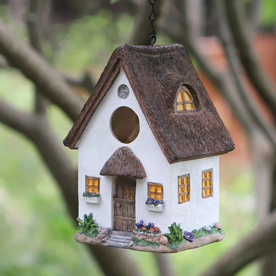 Bird Lover’s Outdoor Hanging Resin Birdhouse - White