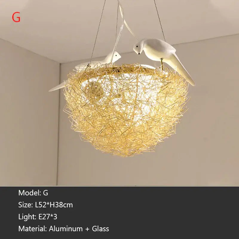 White ceramic dove-shaped pendant light with woven golden nest design bird nest led pendant for dining room decor