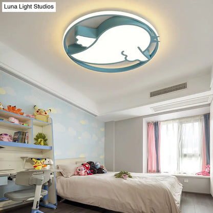 ديكوربايتس™ مصباح LED مدمج على شكل طائر لغرفة نوم الأطفال - وحدة سقف أكريليك زرقاء/وردية مع حلقة معدنية