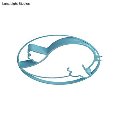 ديكوربايتس™ مصباح LED مدمج على شكل طائر لغرفة نوم الأطفال - وحدة سقف أكريليك زرقاء/وردية مع حلقة معدنية