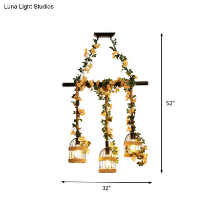 مصباح معلق من حبل القنب الصناعي على شكل قفص طيور من DecorBites™ - إضاءة سقف سوداء 3/5 ضوء لجزيرة المطعم
