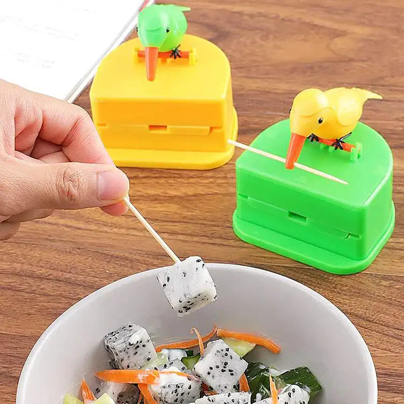 Yellow plastic birdie toothpick holder by decorbites for kitchen storage and easy toothpick dispensing