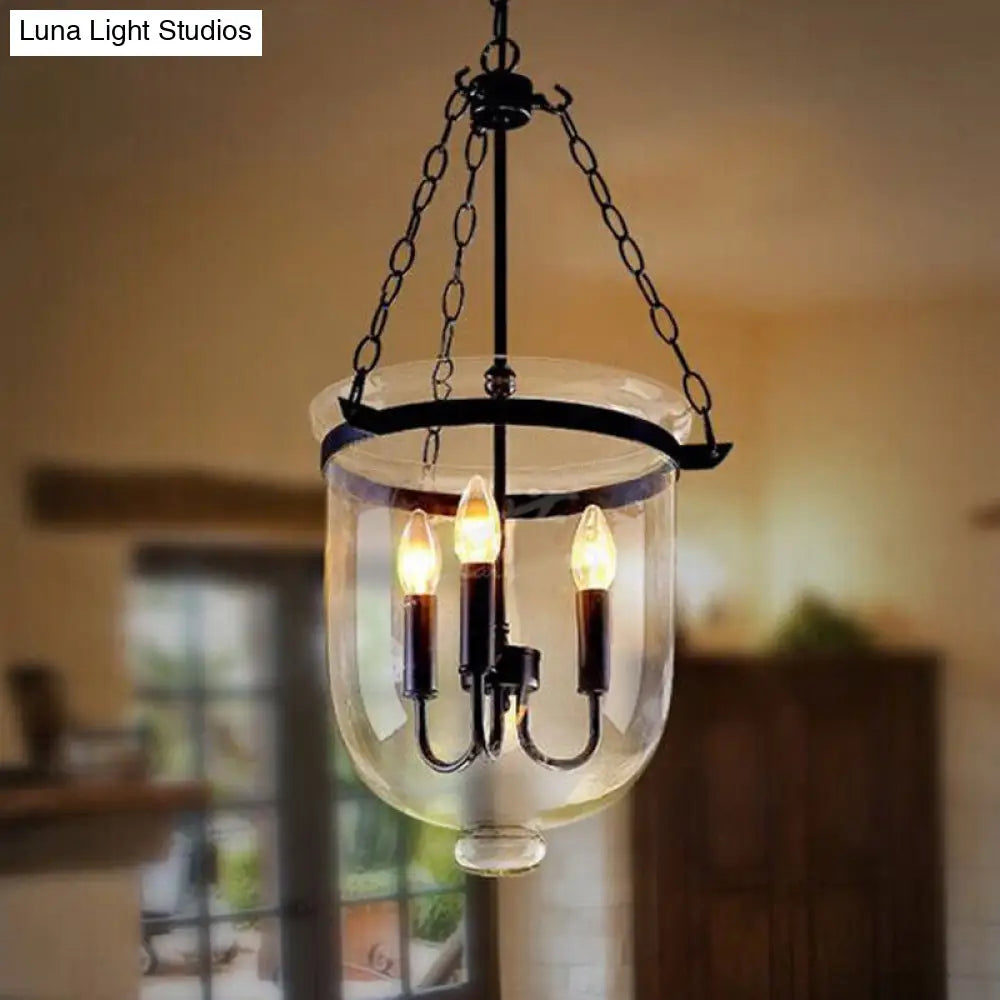 Birdun - Industrial 3-Light Suspension Chandelier with Clear Glass Urn Shade