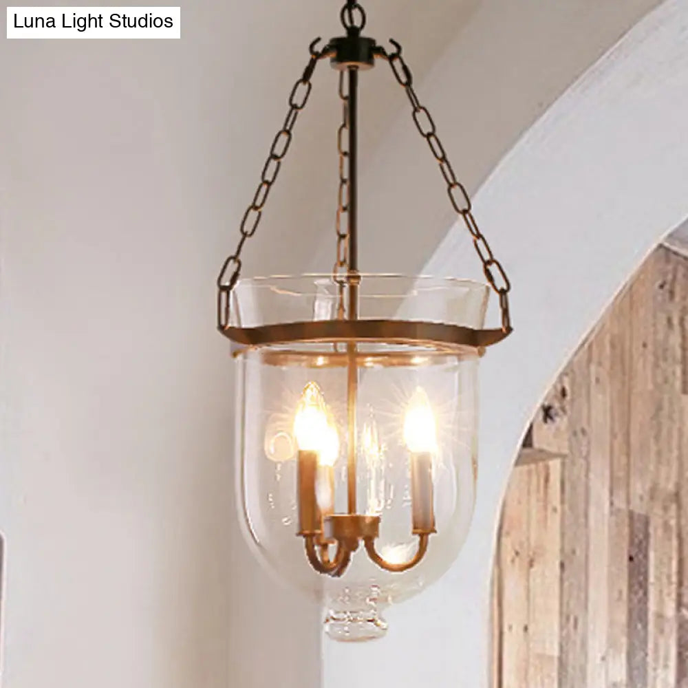 Birdun - Industrial 3-Light Suspension Chandelier with Clear Glass Urn Shade