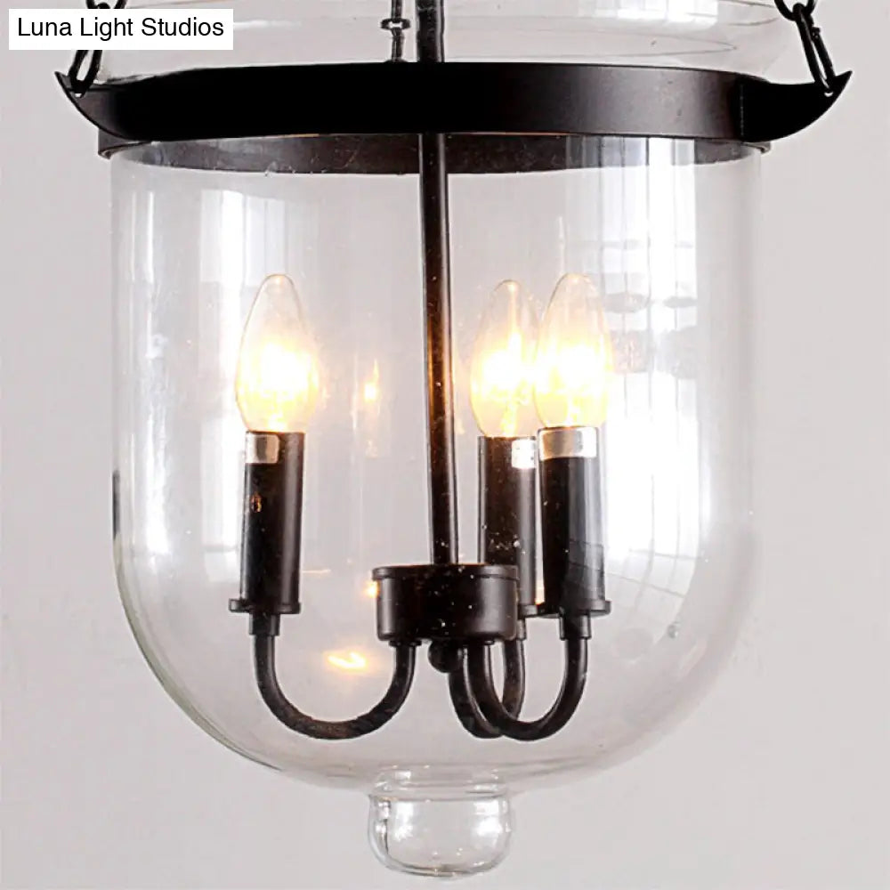 Birdun - Industrial 3-Light Suspension Chandelier with Clear Glass Urn Shade