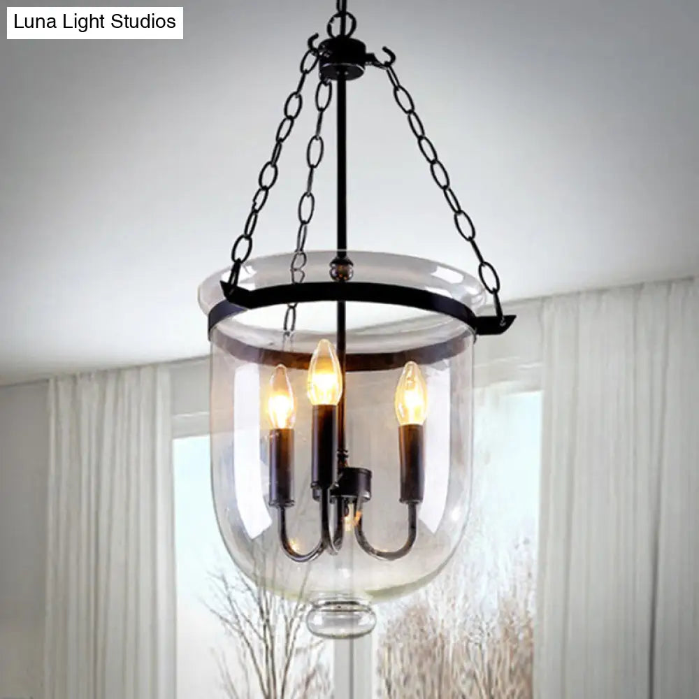 Birdun - Industrial 3-Light Suspension Chandelier with Clear Glass Urn Shade