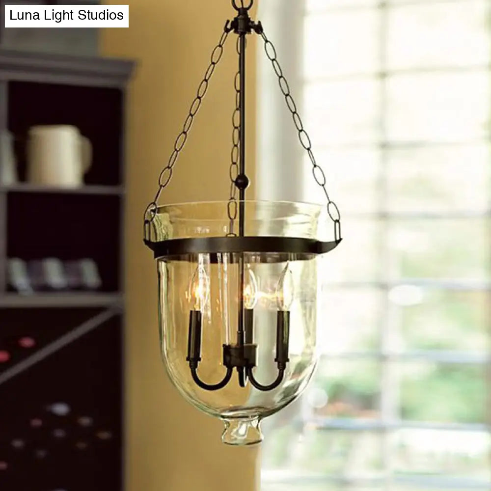 Birdun - Industrial 3-Light Suspension Chandelier with Clear Glass Urn Shade