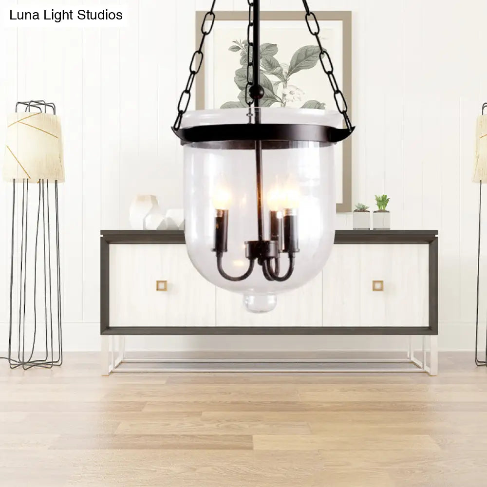 Birdun - Industrial 3-Light Suspension Chandelier with Clear Glass Urn Shade