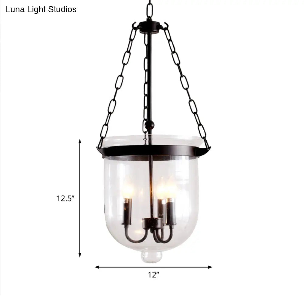 Birdun - Industrial 3-Light Suspension Chandelier with Clear Glass Urn Shade