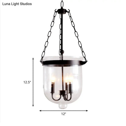 Birdun - Industrial 3-Light Suspension Chandelier with Clear Glass Urn Shade