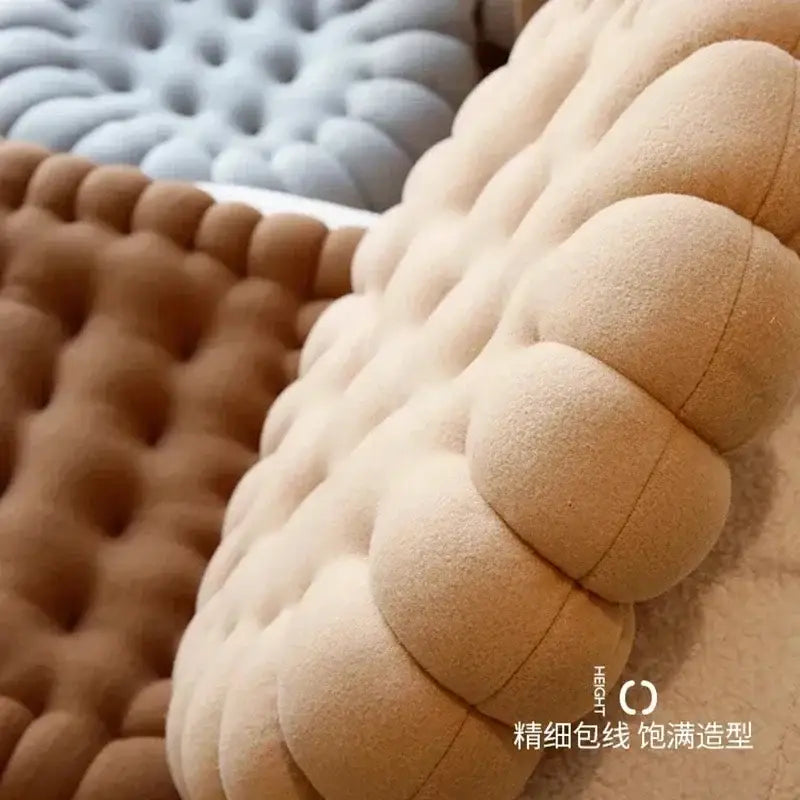 Cream-colored plush tufted biscuit sofa cushion by decorbites with soft fabric texture for living room decor