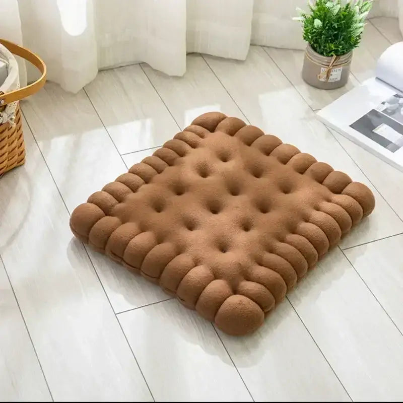 Brown plush decorbites biscuit sofa cushion resembling a fluffy cookie with raised edges for living room decor
