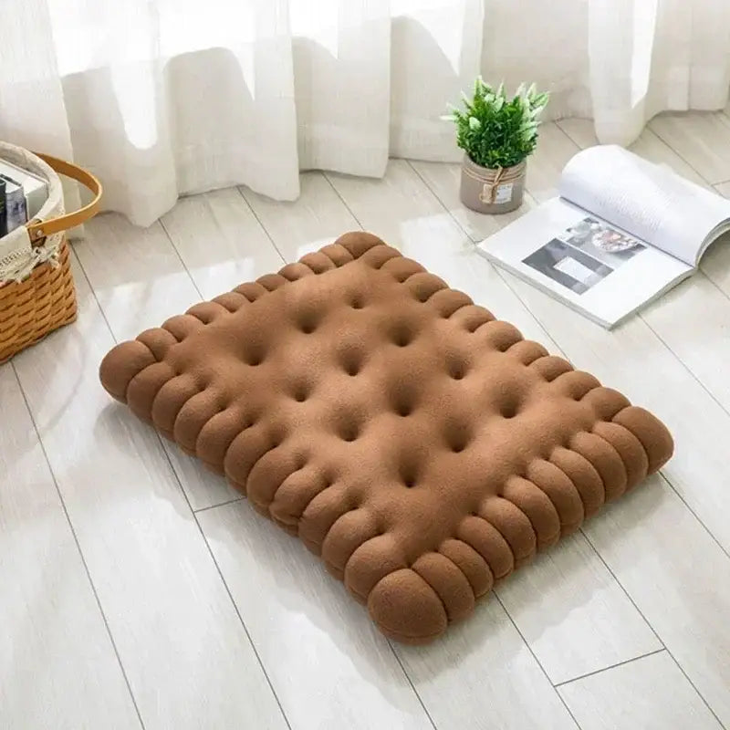 Brown tufted cookie-shaped biscuit sofa cushion by decorbites cream fluffy decor for living room seating
