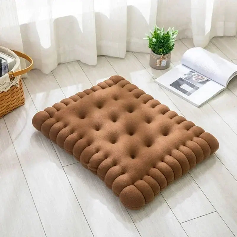 Brown plush cookie-shaped decorbites biscuit sofa cushion with tufted design for living room decorbites biscuit sofa