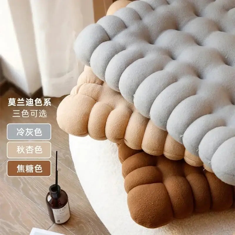 Soft plush decorbites biscuit sofa cushion in cream with tufted segmented design for living room decor