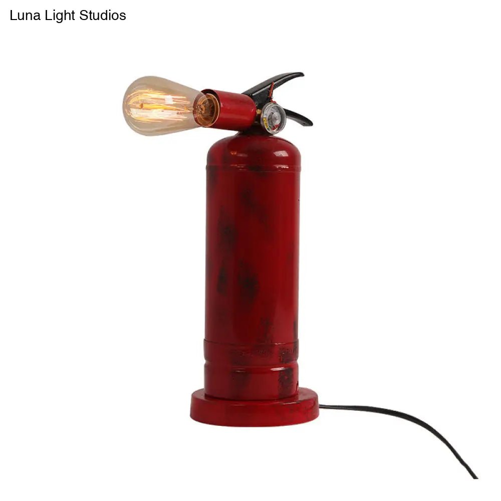 Bistro Fire Extinguisher Shaped Metal Table Lamp with Red Finish and Plug-In Cord