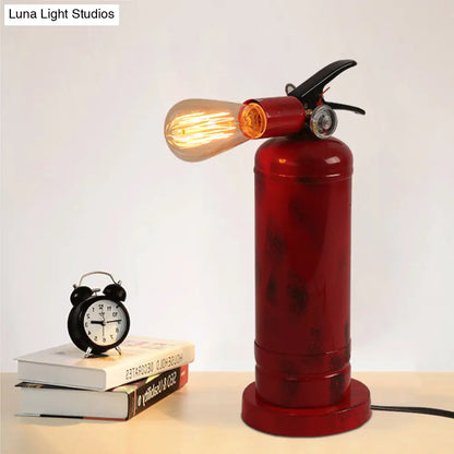 Bistro Fire Extinguisher Shaped Metal Table Lamp with Red Finish and Plug-In Cord