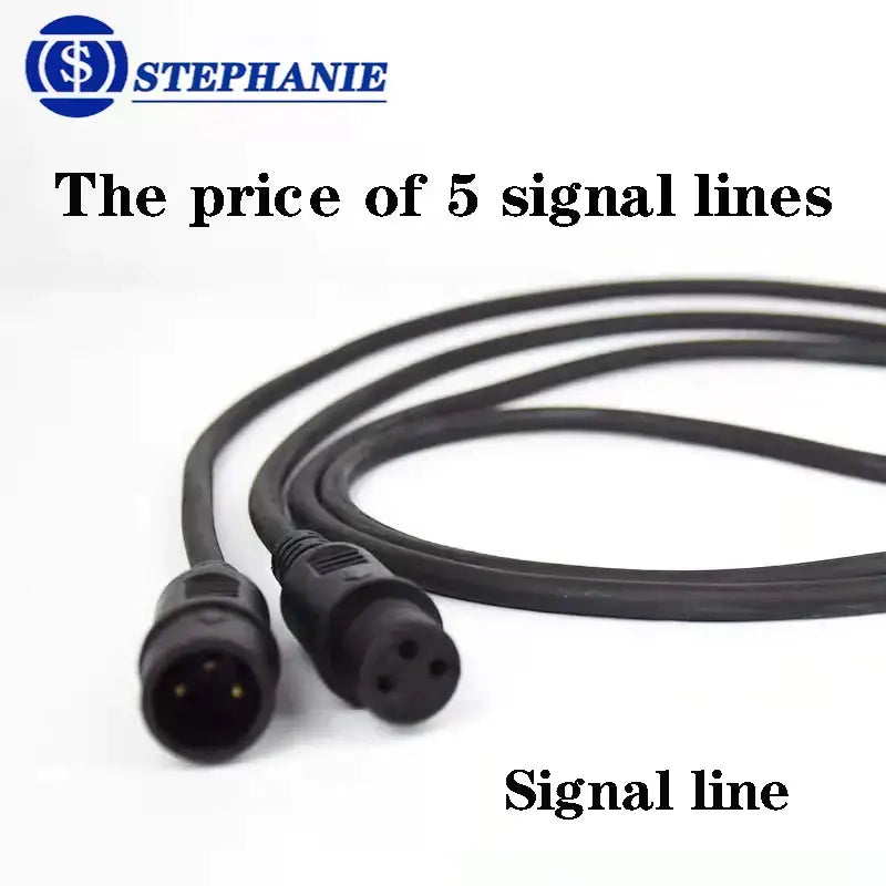 Black 1.5m dmx cable connector coiled with two black xlr-style connectors for stage lighting events