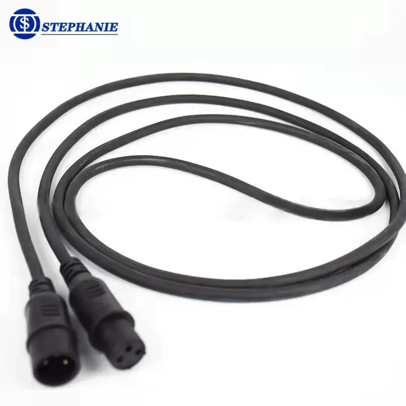 Black 1.5m dmx cable connector with two xlr-style connectors branded stephanie for stage lighting event use