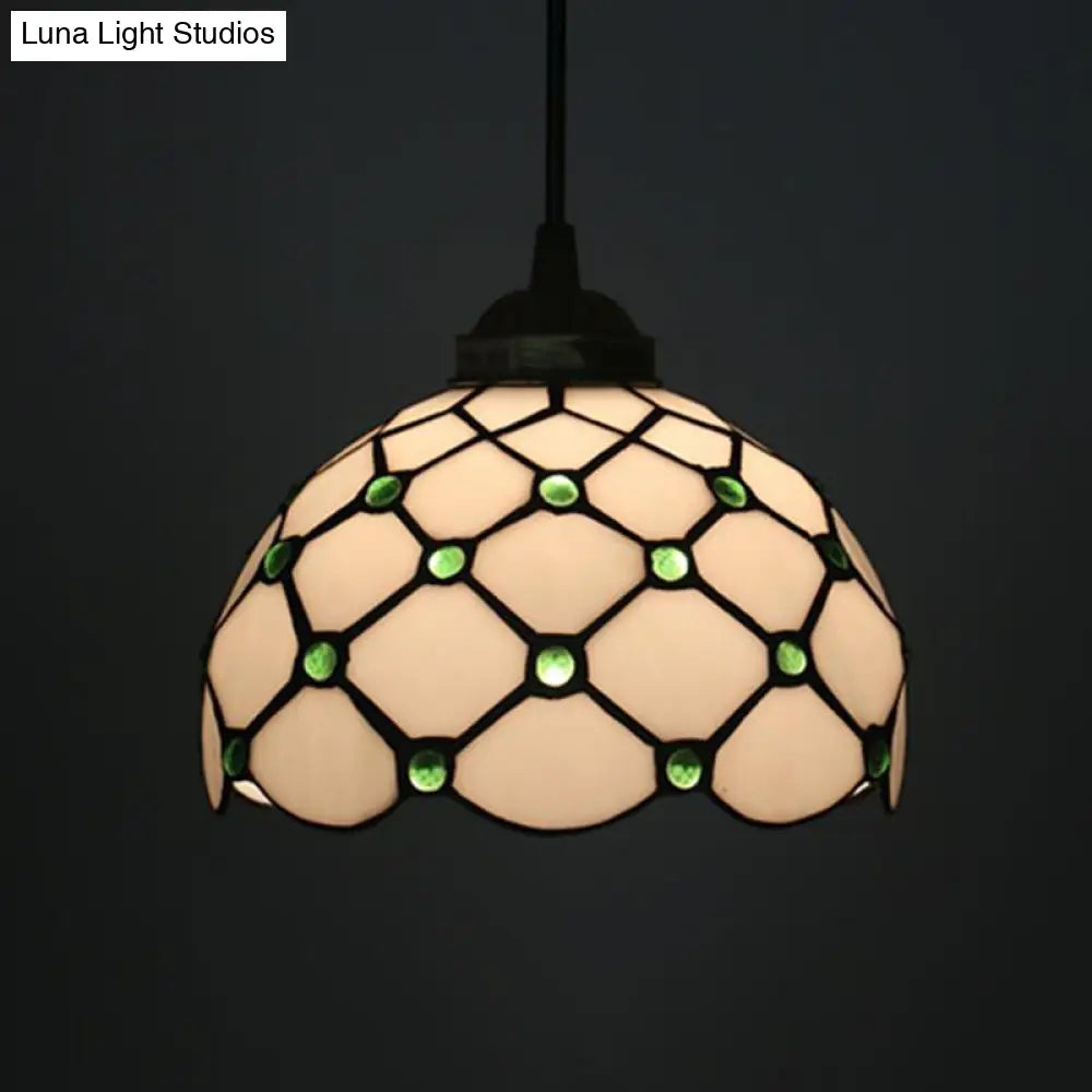 Black 1-Light Pendant Lamp with Baroque Beige/Blue/Green Glass Shade - Perfect for Dining Room