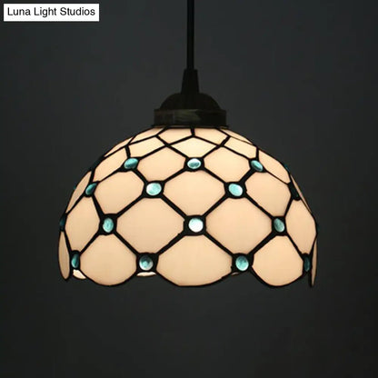 Black 1-Light Pendant Lamp with Baroque Beige/Blue/Green Glass Shade - Perfect for Dining Room