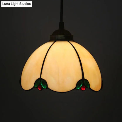 Black 1-Light Pendant Lamp with Baroque Beige/Blue/Green Glass Shade - Perfect for Dining Room