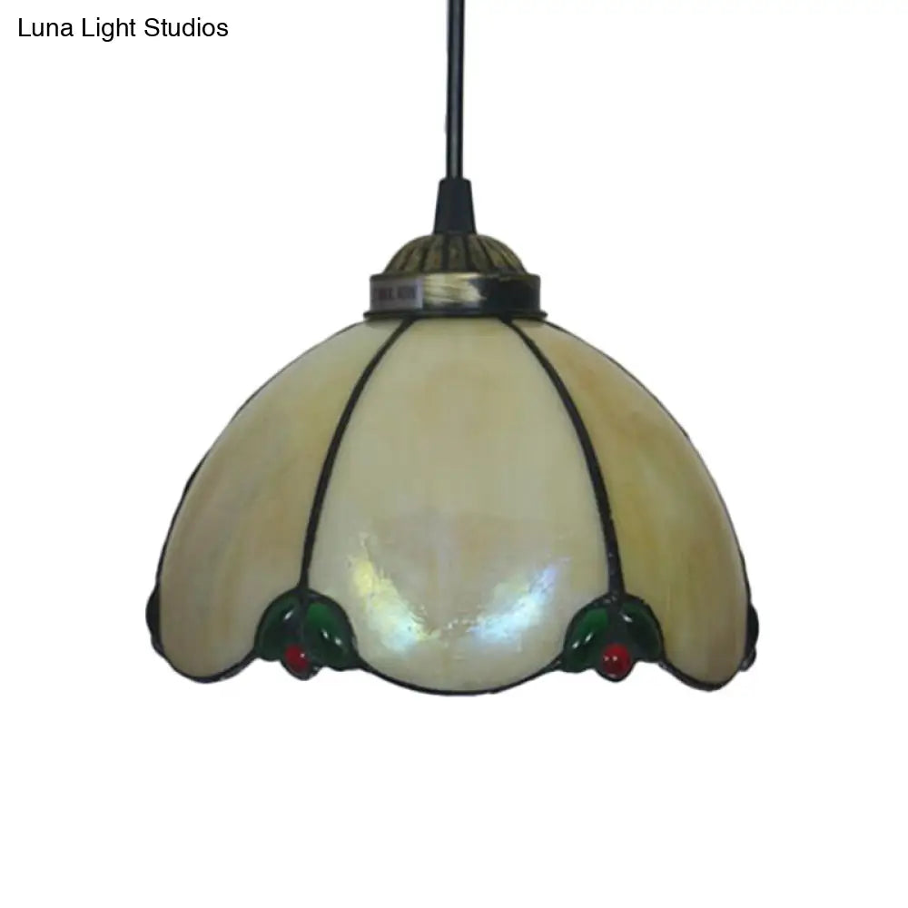 Black 1-Light Pendant Lamp with Baroque Beige/Blue/Green Glass Shade - Perfect for Dining Room