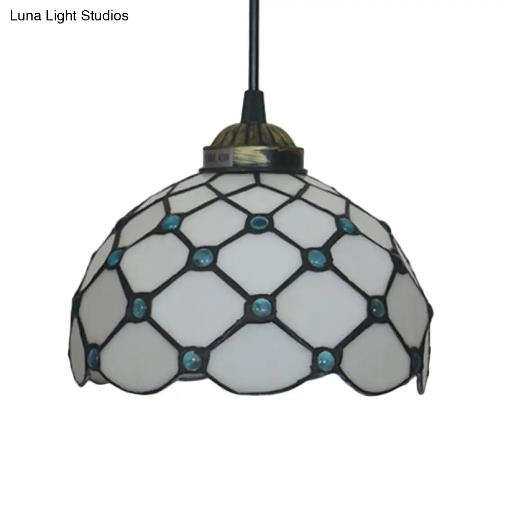 Black 1-Light Pendant Lamp with Baroque Beige/Blue/Green Glass Shade - Perfect for Dining Room