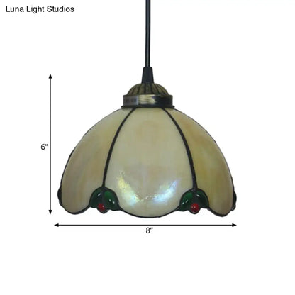 Black 1-Light Pendant Lamp with Baroque Beige/Blue/Green Glass Shade - Perfect for Dining Room