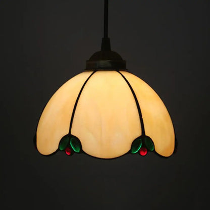 Black 1-Light Pendant Lamp with Baroque Beige/Blue/Green Glass Shade - Perfect for Dining Room