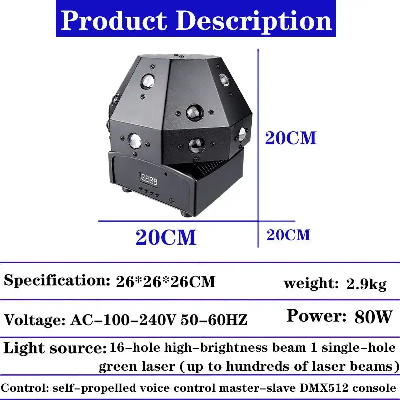 Black decorbites disco ball lights 17 hole geometric laser projector with digital display for living room and stage decor