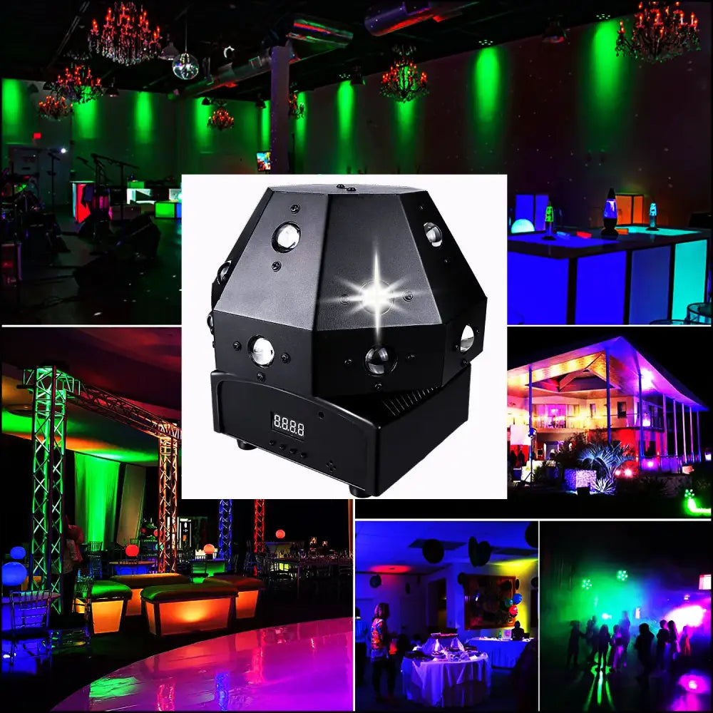 Black hexagonal laser light projector with digital display for decorbites disco ball lights party and stage use