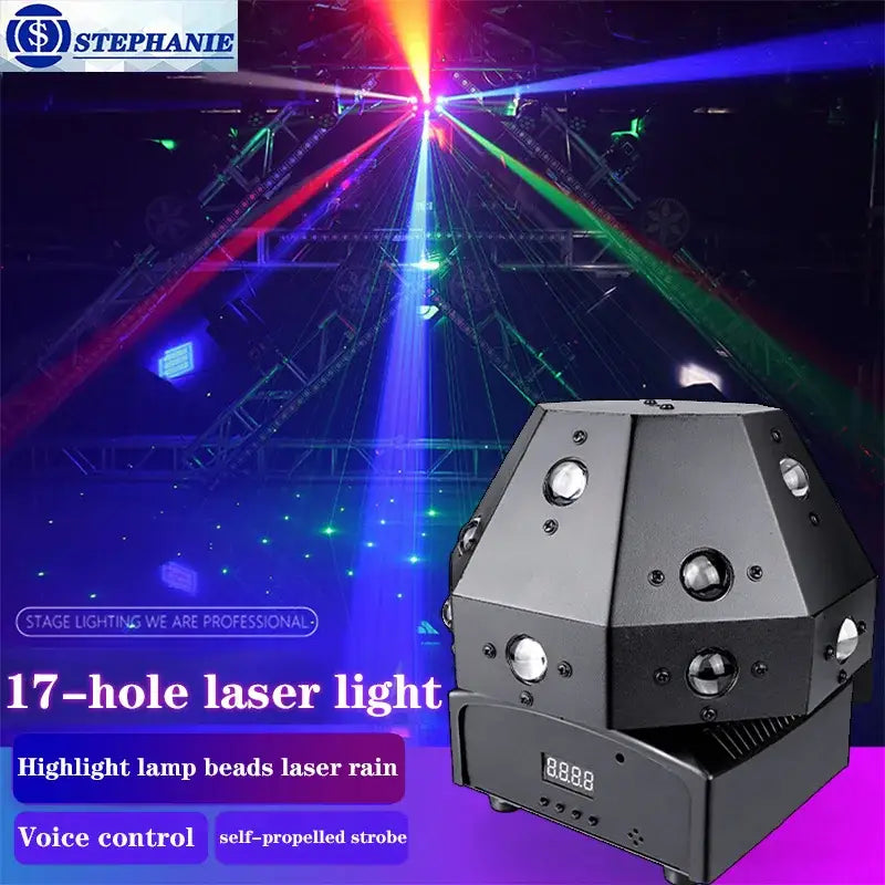 Black 17 hole laser disco ball light with circular lenses and digital display panel for decorbites disco party use