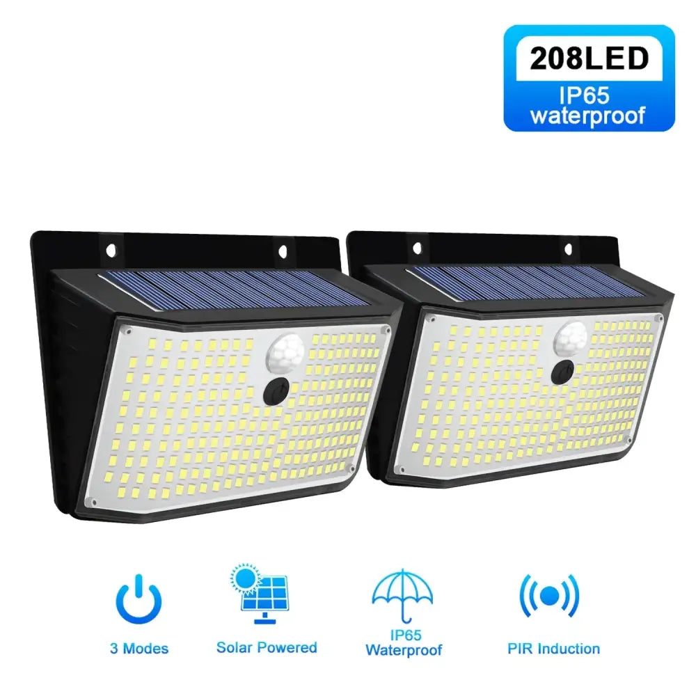 Black 208 led solar outdoor motion sensor waterproof garden lights with ip65 rating for outdoor use