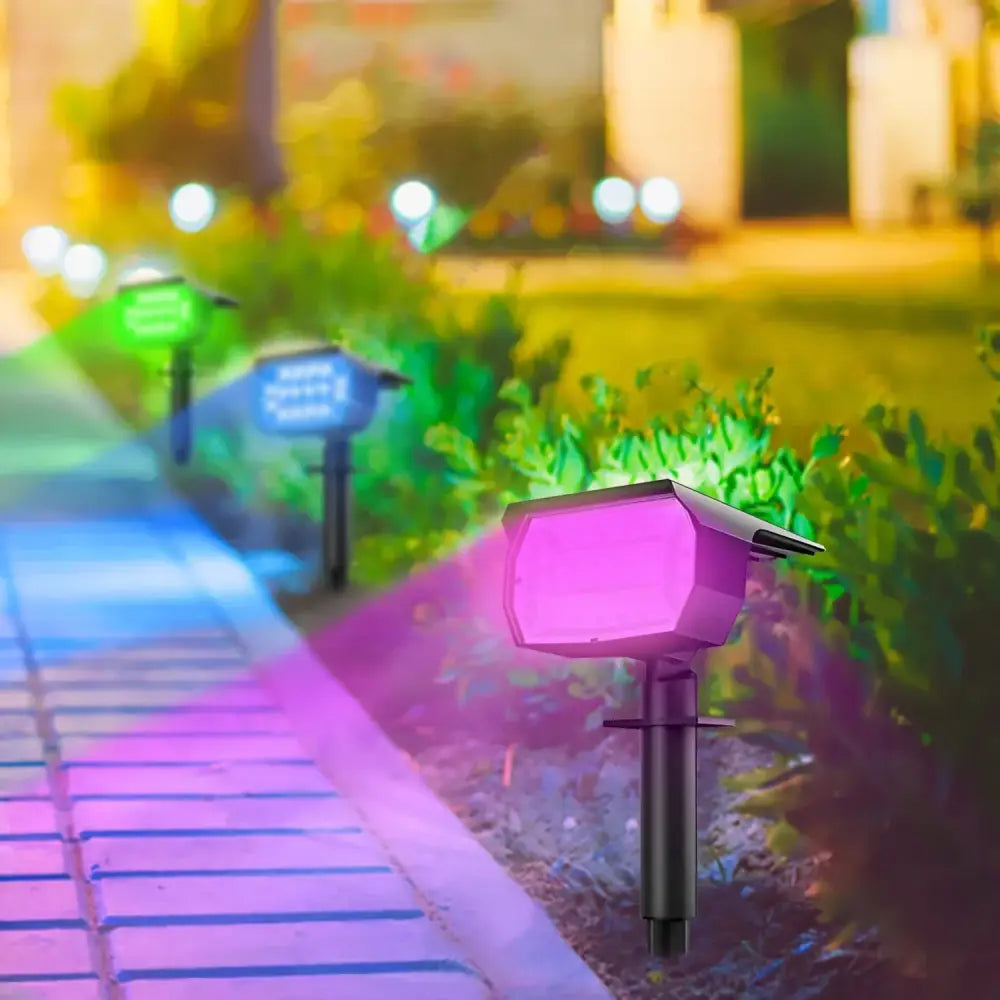 Purple decorbites 20leds rgb solar landscape spotlights with sleek black stake for garden and pathway lighting
