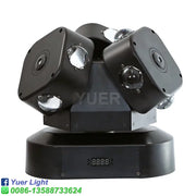 Black 3 head moving head light with laser featuring three rotating heads with clear lenses for event room use