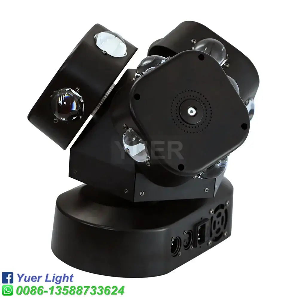 Black 3 head moving head light with laser featuring multiple crystal lenses and central control panel for event rooms