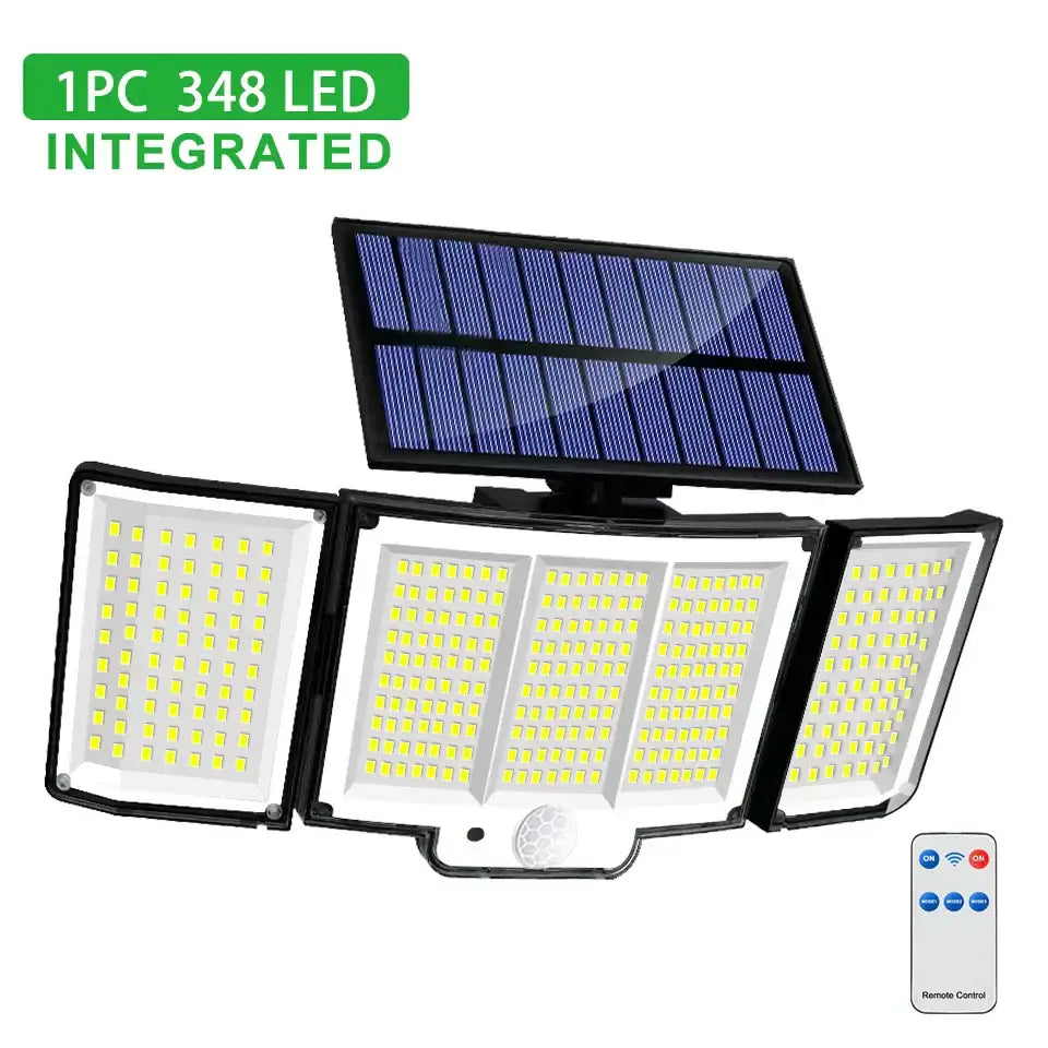Black led solar super bright garden wall lamp with 348 leds motion sensor and remote control for outdoor use