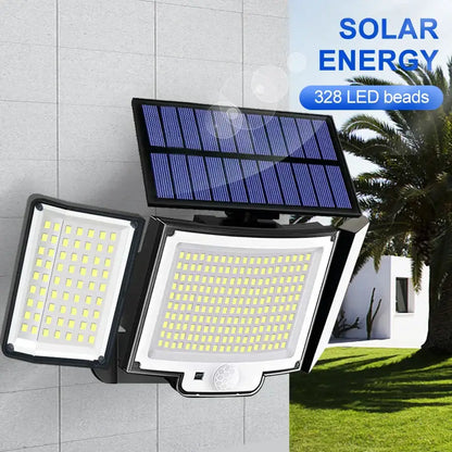 Black and white led solar super garden wall lamp with 328 led beads and super bright motion sensor light