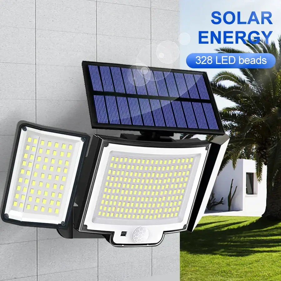 Black and white led solar super garden wall lamp with 328 led beads and super bright motion sensor light