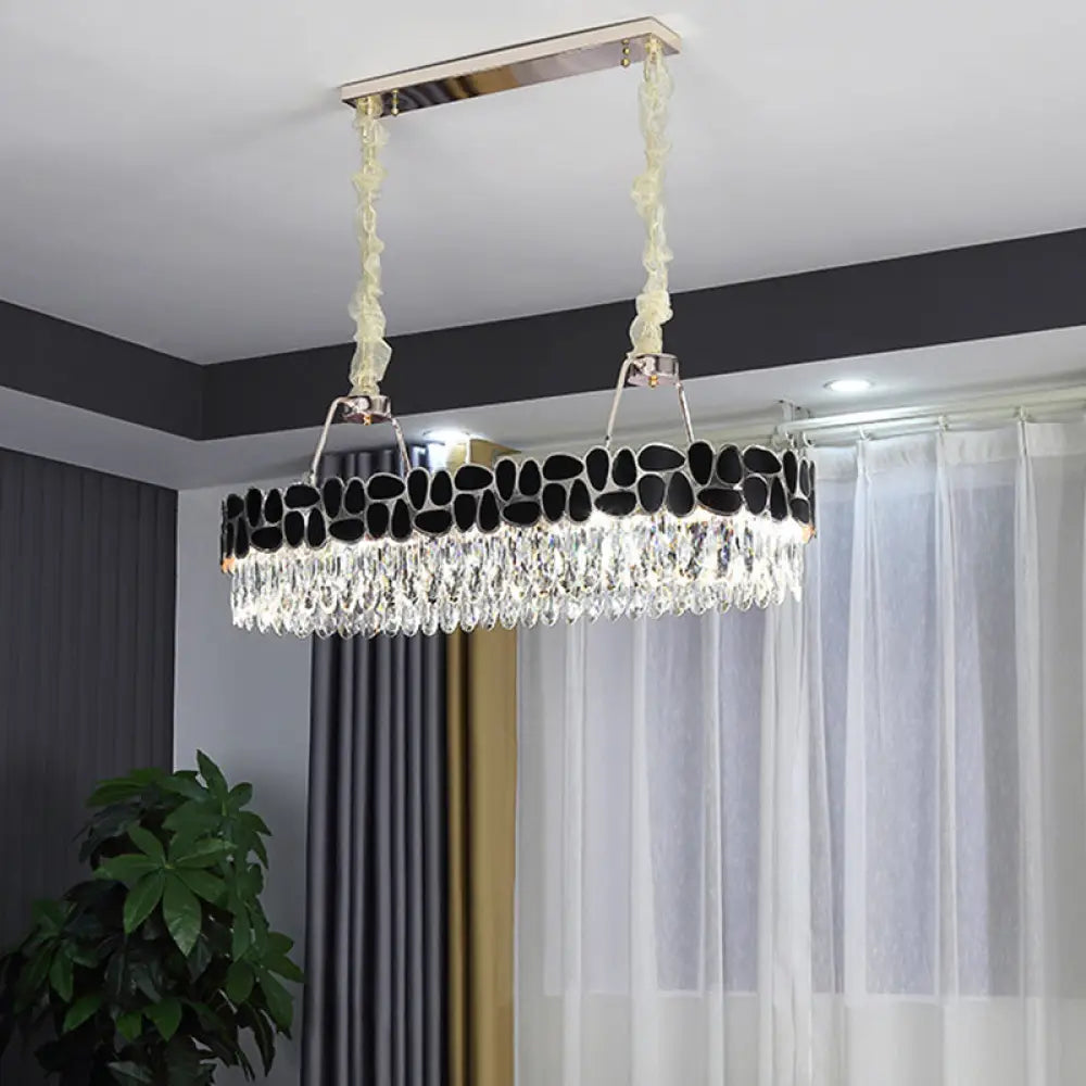 DecorBites™ Black 8-Head Island Lamp with Modern Clear Crystal Prisms - Oval Island Light Fixture